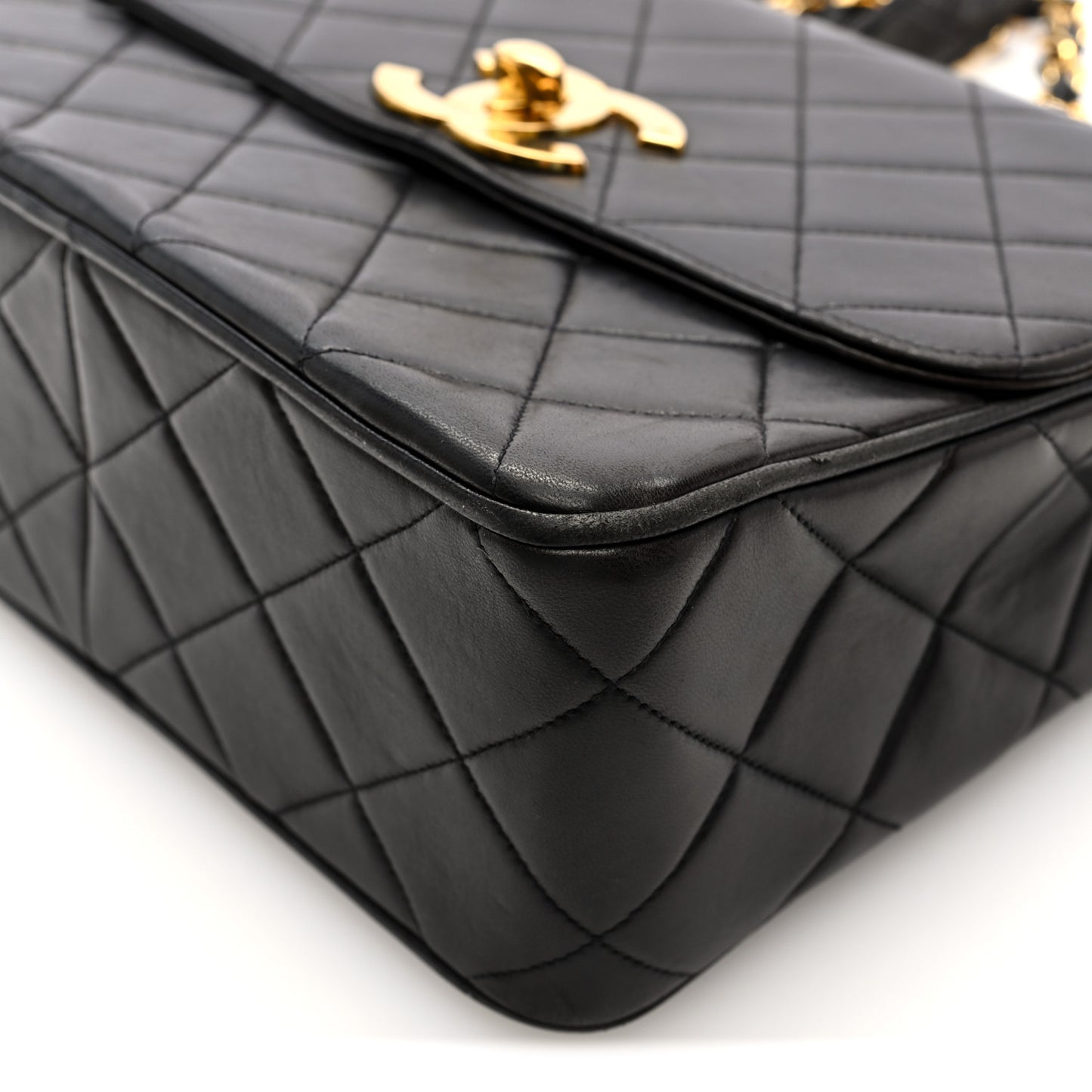 Lambskin Quilted Single Flap Shoulder Bag Black