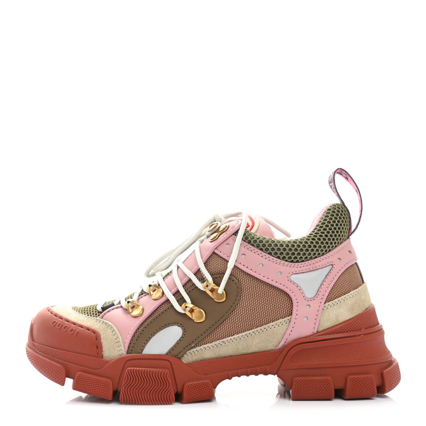 X SEGA Mesh Canvas Calfskin Womens Flashtrek Sneakers 37.5 Military Oatmeal Carmine Rose Ardesia