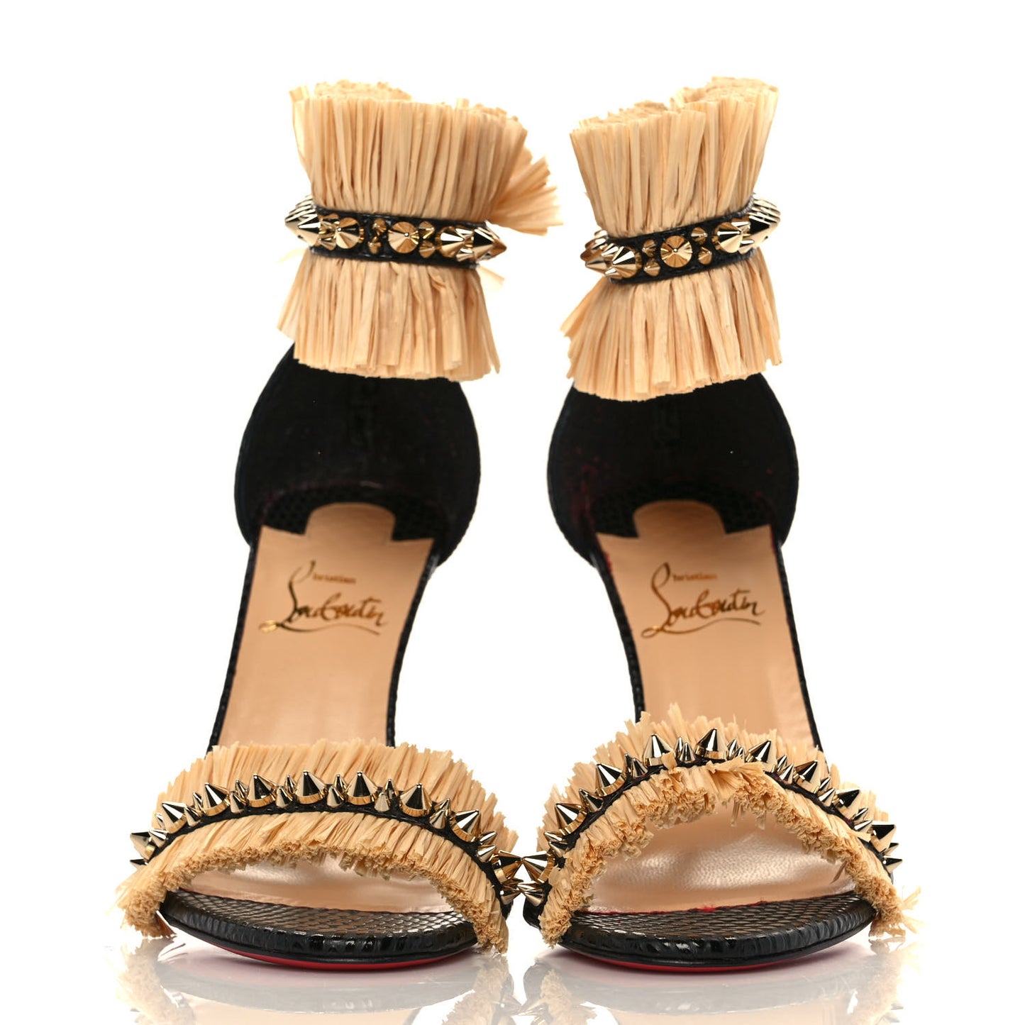 Raffia Calfskin Snake Print Poupedou 100 Sandals 37 Black Savane