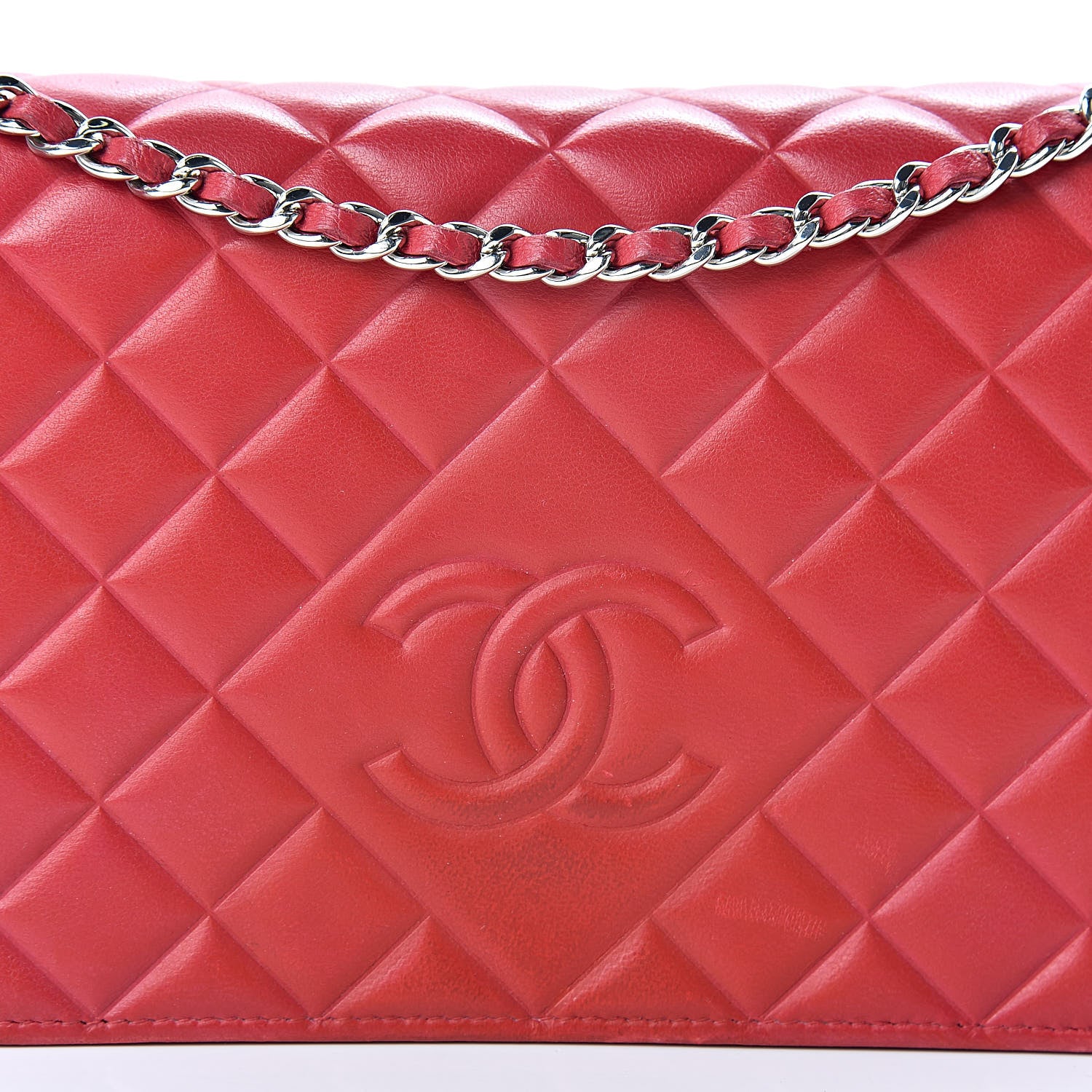 Chanel Goatskin Quilted Diamond CC Wallet On Chain WOC Red 9 of 16