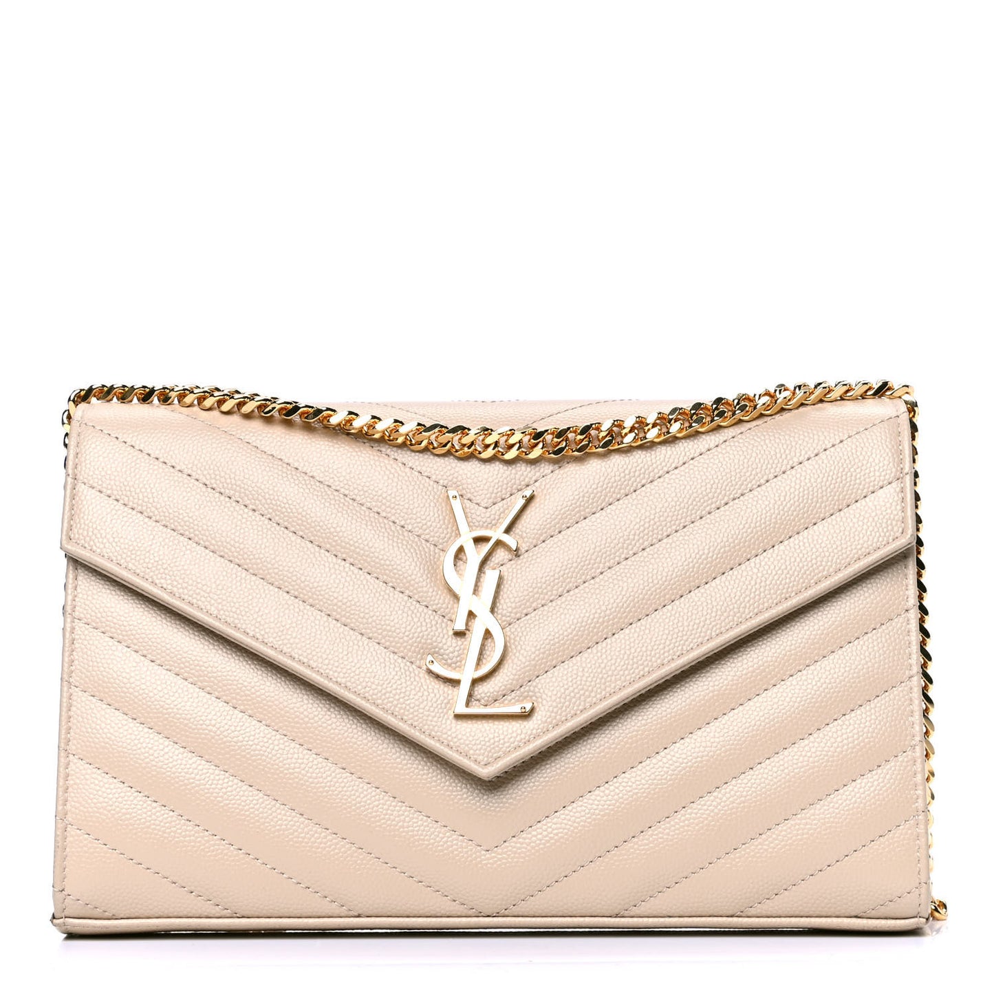 Grain De Poudre Matelasse Chevron Monogram Chain Wallet Nude Powder