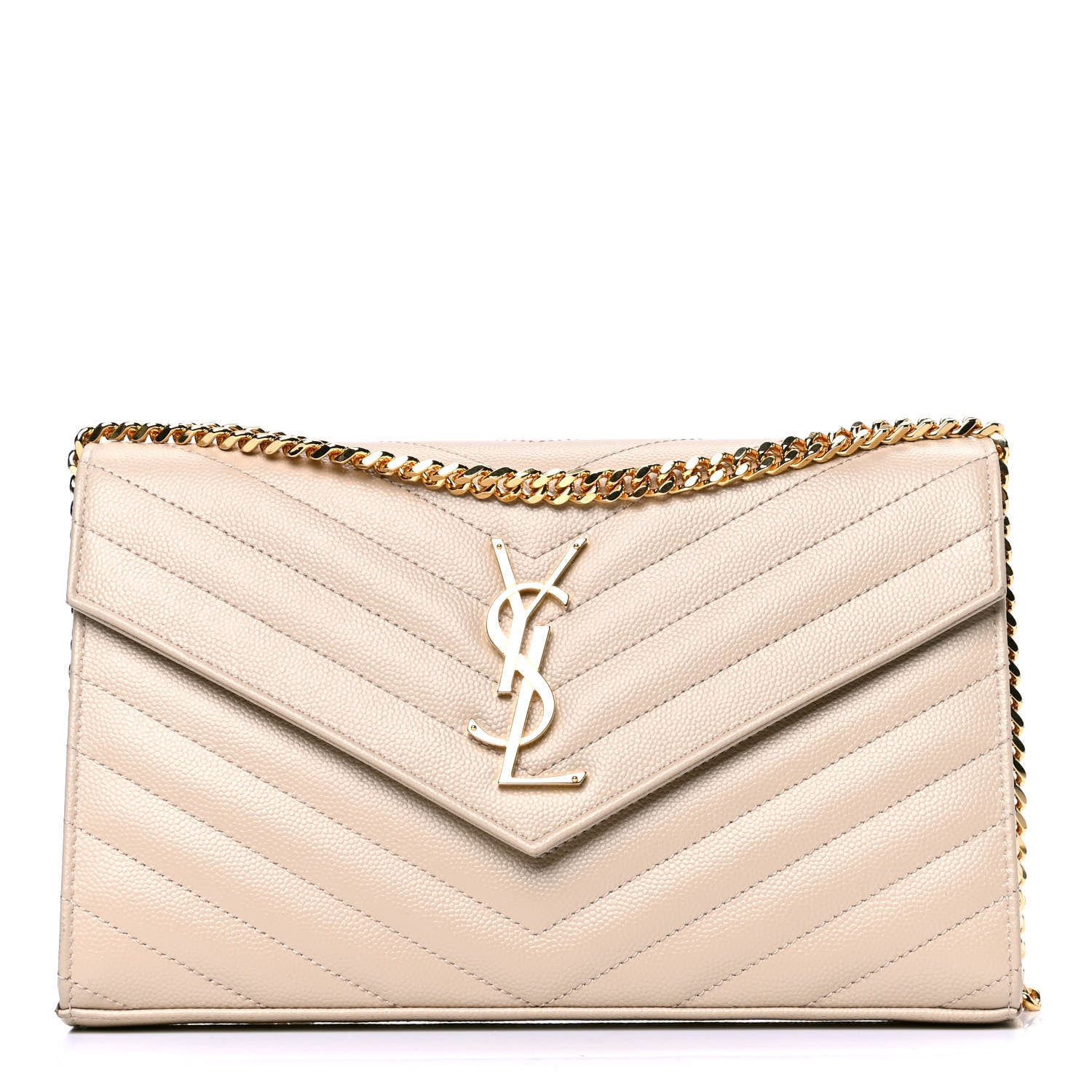 Saint Laurent Grain De Poudre Matelasse Chevron Monogram Chain Wallet Nude Powder 1 of 4