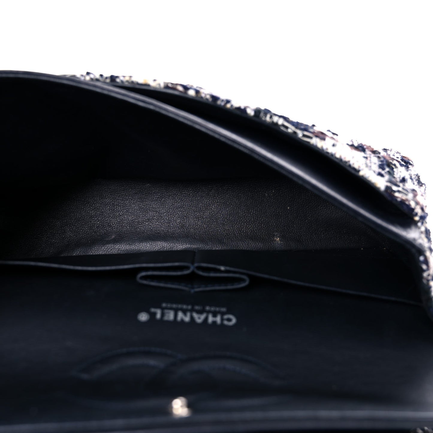 Tweed Quilted Flap Navy White