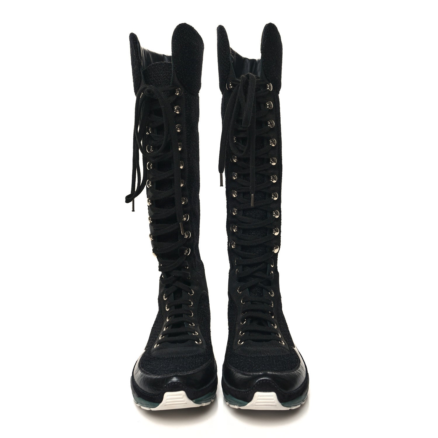 Chanel Tweed Patent Calfskin Sneaker High Boots 38.5 Black 2 of 8