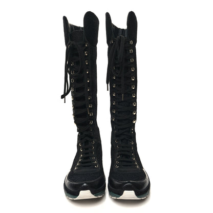 Chanel Tweed Patent Calfskin Sneaker High Boots 38.5 Black 2 of 8