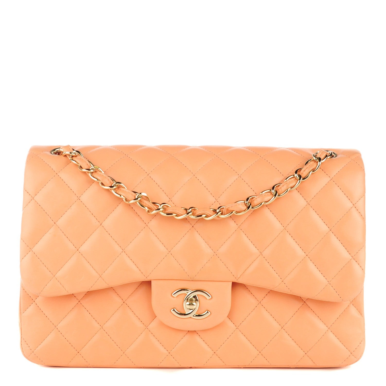 Chanel Lambskin Quilted Jumbo Double Flap Light Orange 1 of 9