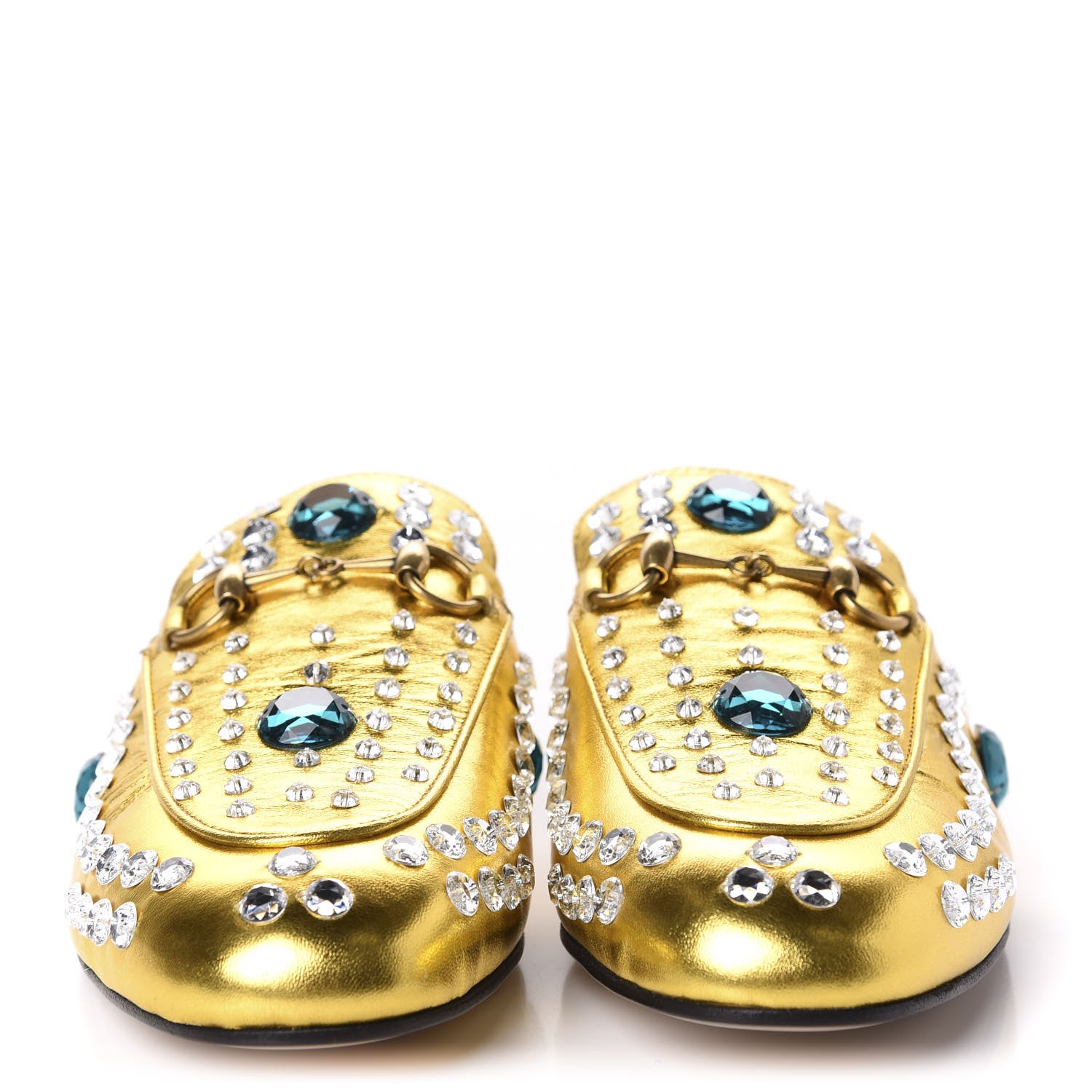 Gucci Metallic Nappa Crystal Womens Princetown Slippers 36.5 Gold 2 of 9