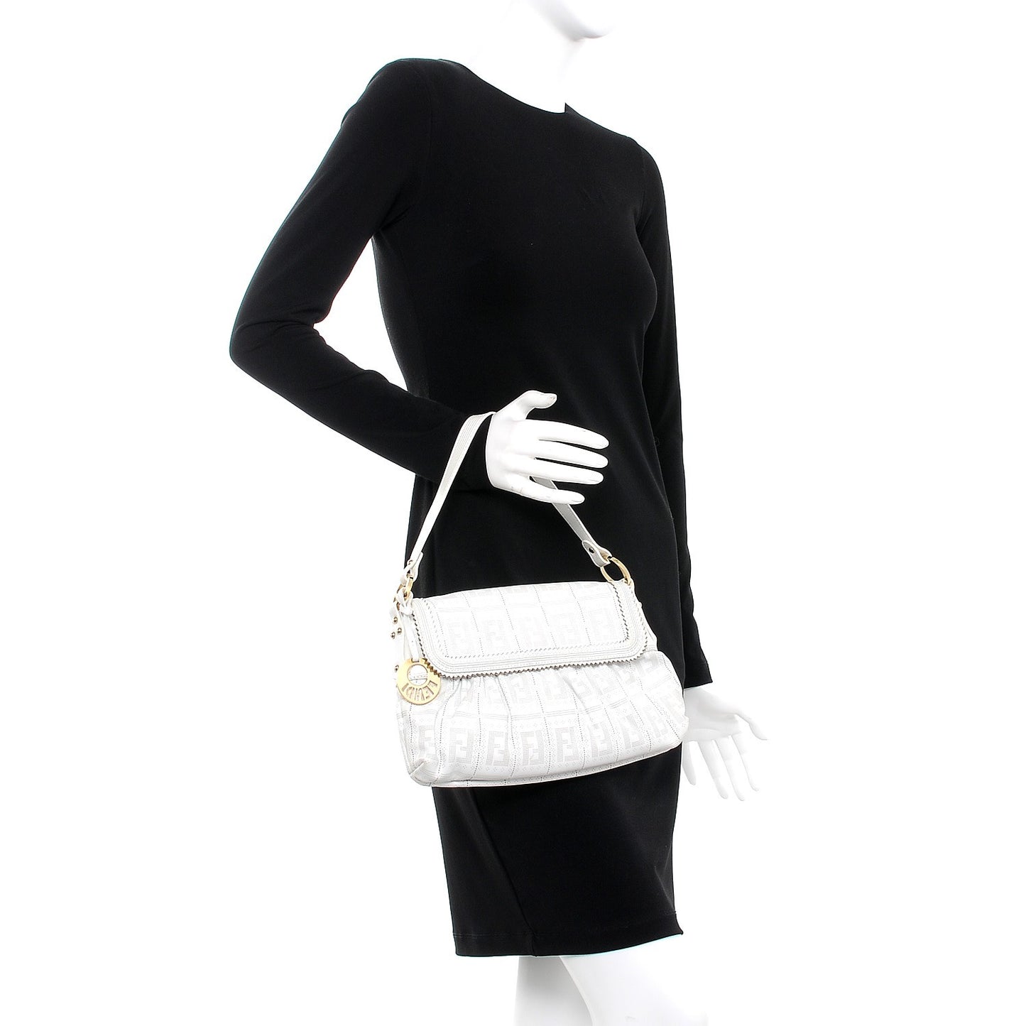 Calfskin Perforated Small Chef Shoulder Bag White