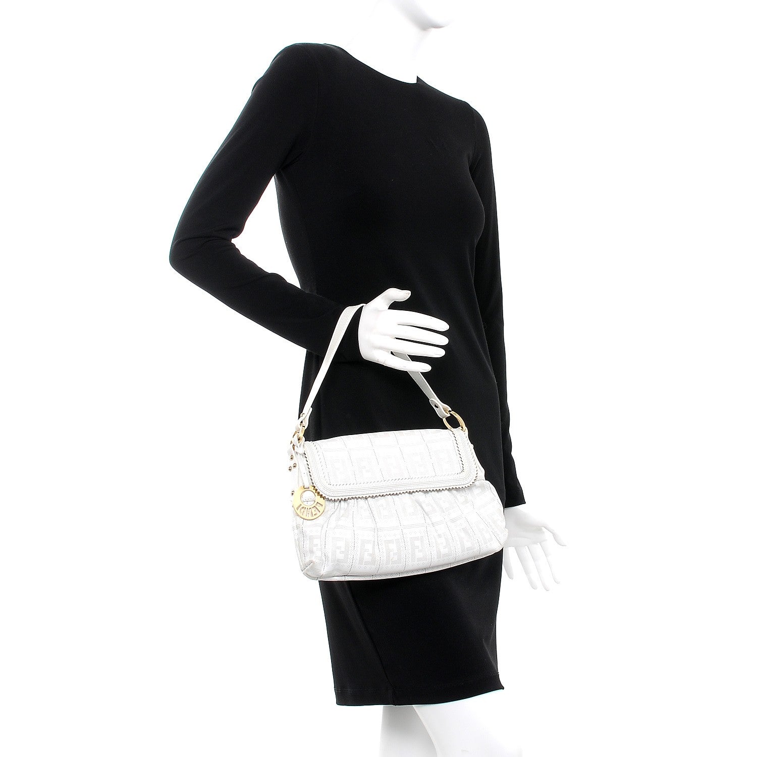 Fendi Calfskin Perforated Small Chef Shoulder Bag White 2 of 7
