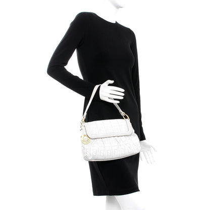 Fendi Calfskin Perforated Small Chef Shoulder Bag White 2 of 7