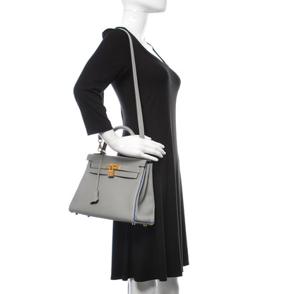 Hermes Taurillon Clemence Horseshoe Kelly Retourne 28 Bleu Glacier Bleu Electrique 2 of 34