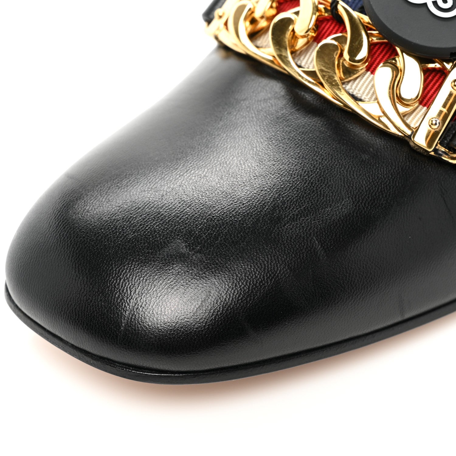 Gucci Malaga Kid Sylvie Web Chain Mid Heel Loafers 36 Black 12 of 16