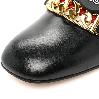 Gucci Malaga Kid Sylvie Web Chain Mid Heel Loafers 36 Black 12 of 16