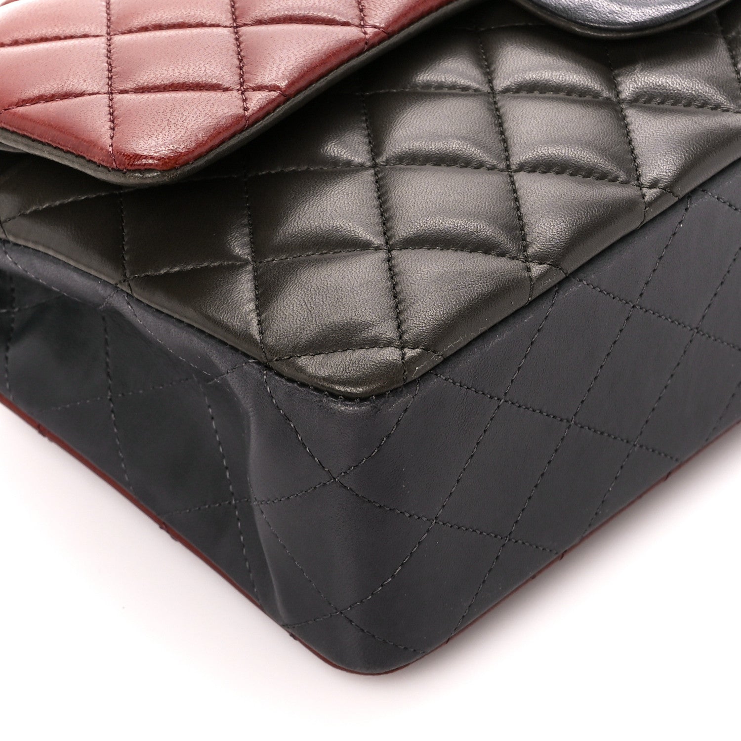 Chanel Lambskin Quilted Tri-Color Medium Double Flap Burgundy 10 of 11