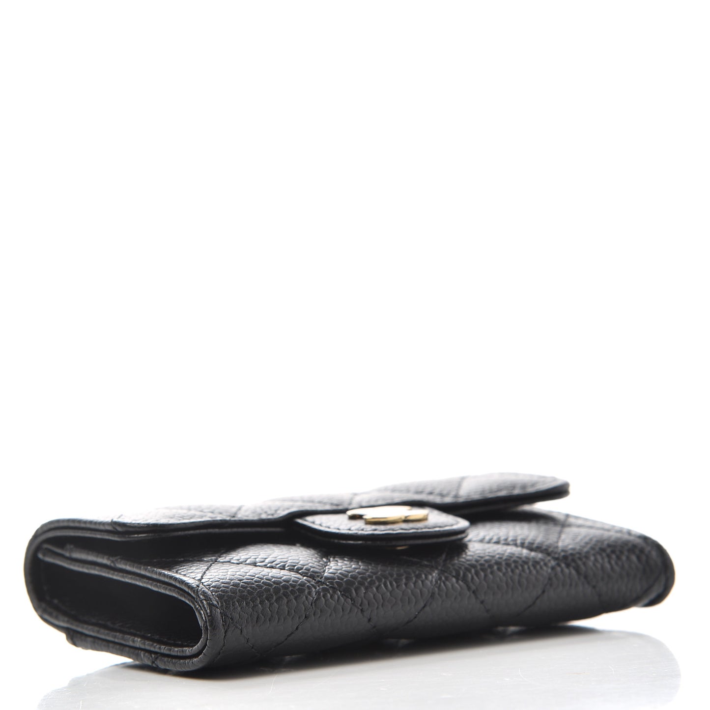 Caviar Quilted Flap Card Holder Wallet Black