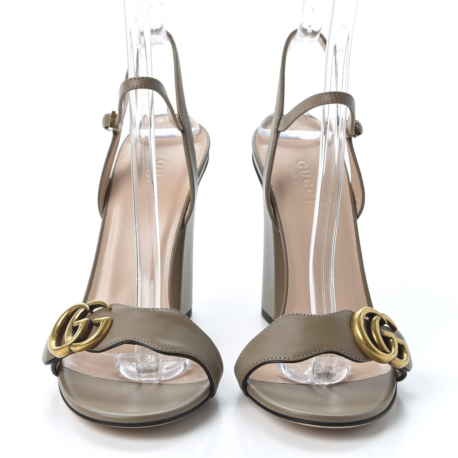 Gucci Lifford Calfskin GG Marmont Ankle Wrap 105mm Sandals 37 Mud 2 of 9