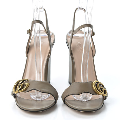 Gucci Lifford Calfskin GG Marmont Ankle Wrap 105mm Sandals 37 Mud 2 of 9