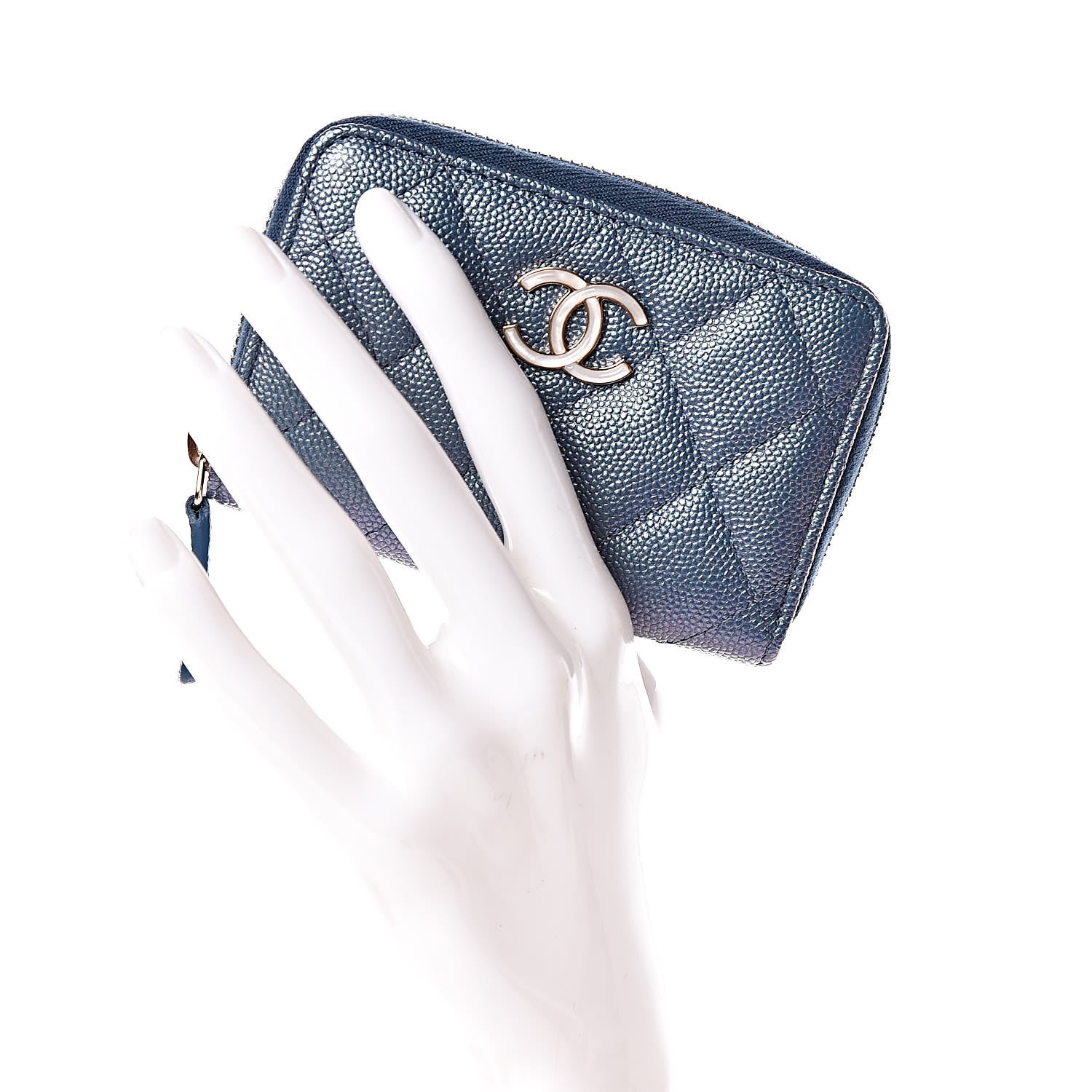 Chanel Iridescent Caviar Quilted Zip Coin Purse Blue 2 of 8