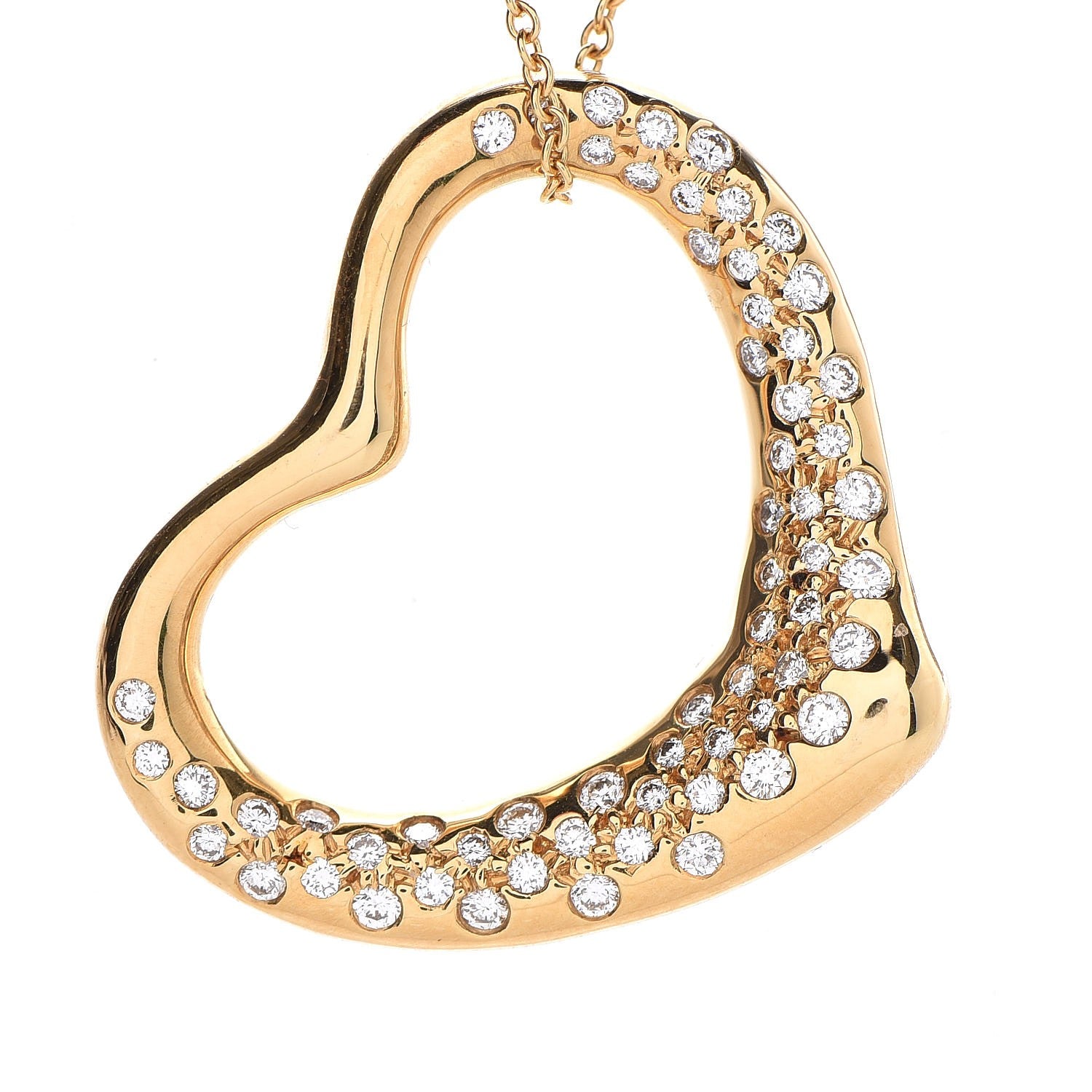 Tiffany 18K Yellow Gold Diamond Elsa Peretti Open Heart Pave Pendant Necklace 4 of 7