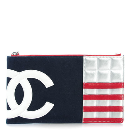Chanel Canvas Metallic Lambskin Quilted Flag CC Pochette Dark Navy Blue 1 of 7