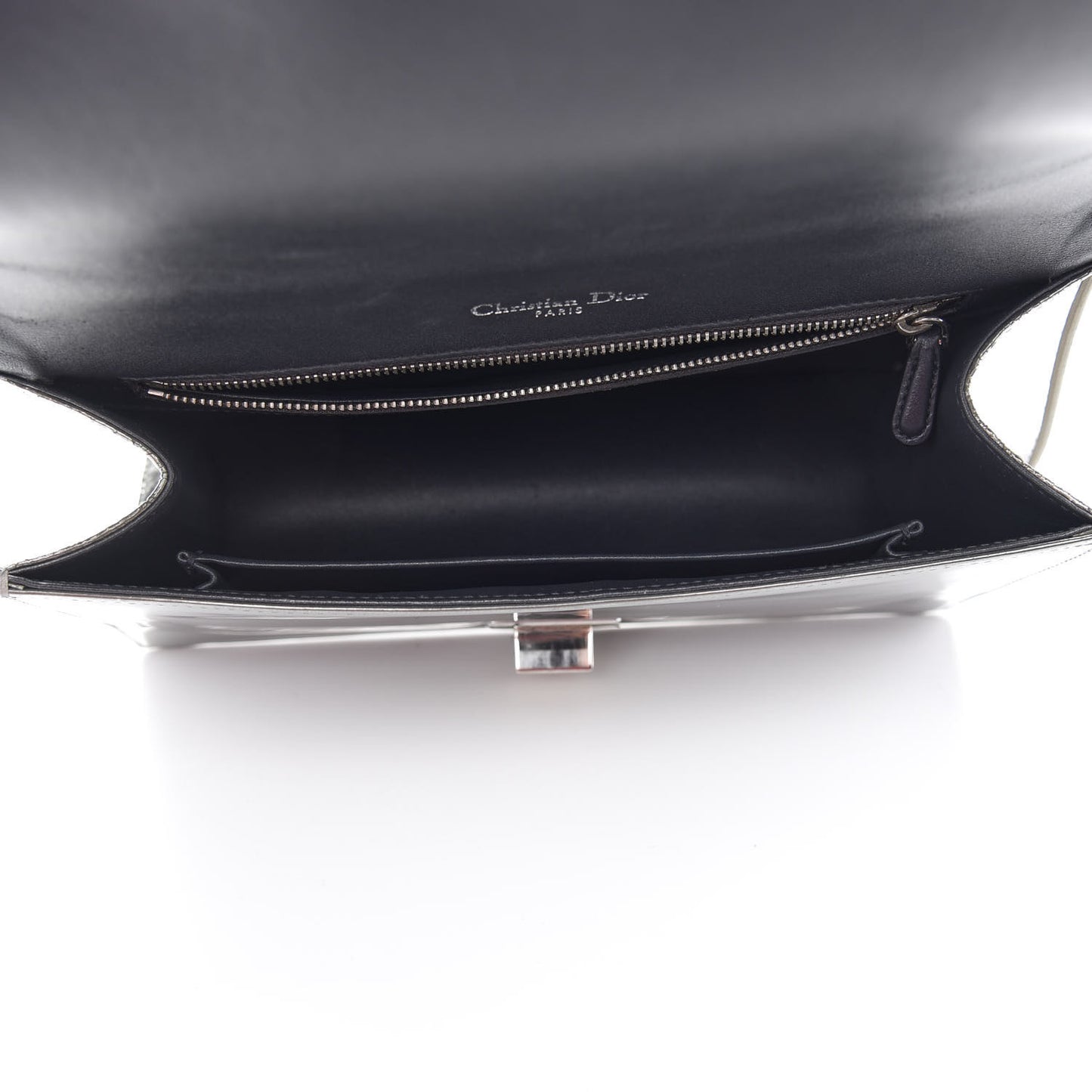 Metallic Patent Micro-Cannage Diorama Flap Bag Silver