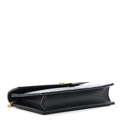 Saint Laurent Grain De Poudre Matelasse Chevron Monogram Envelope Chain Wallet Black 4 of 15