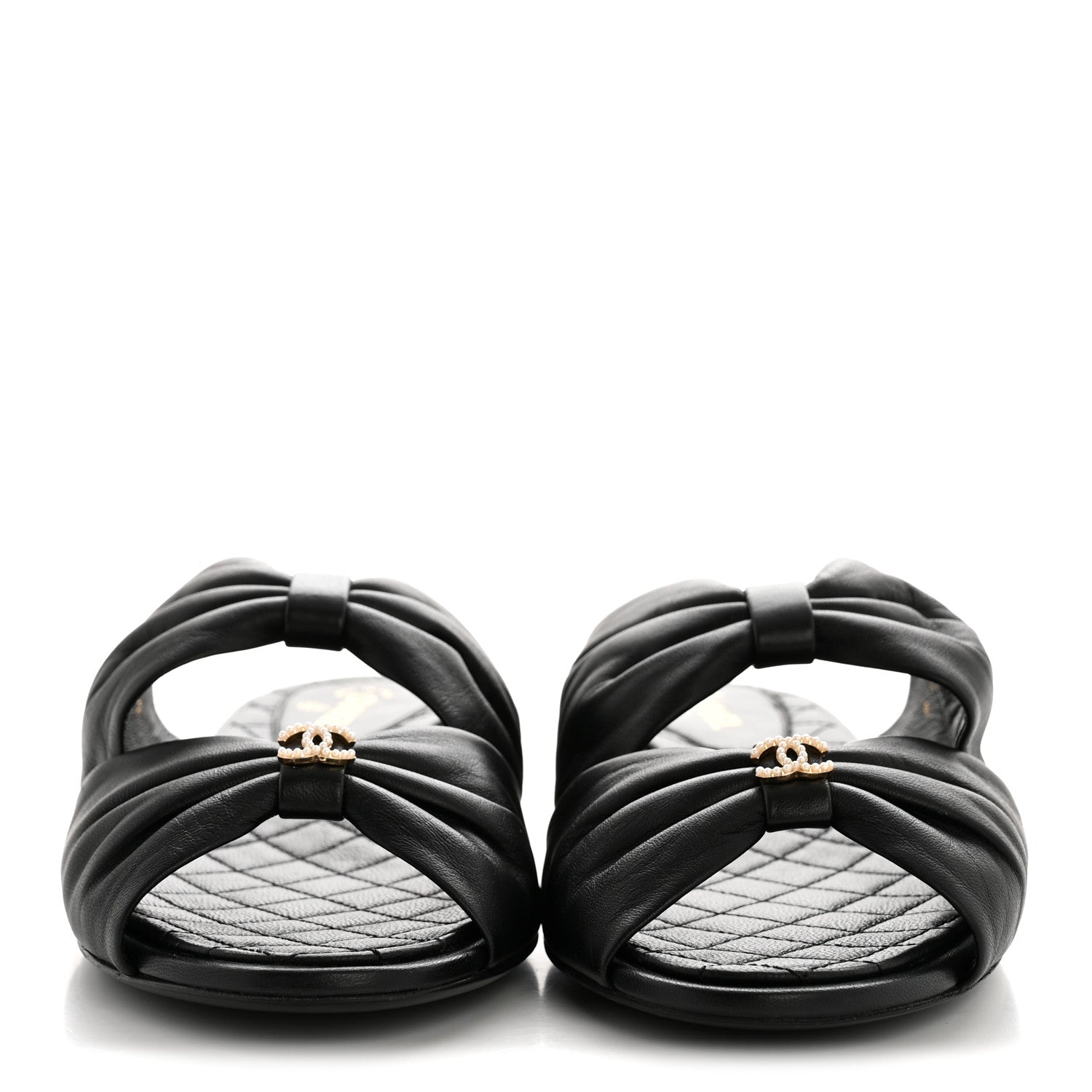 Chanel Lambskin Pearl Bow CC Flat Sandals 39 Black 3 of 10