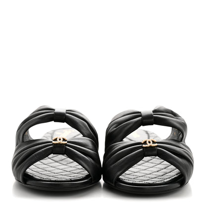Chanel Lambskin Pearl Bow CC Flat Sandals 39 Black 3 of 10