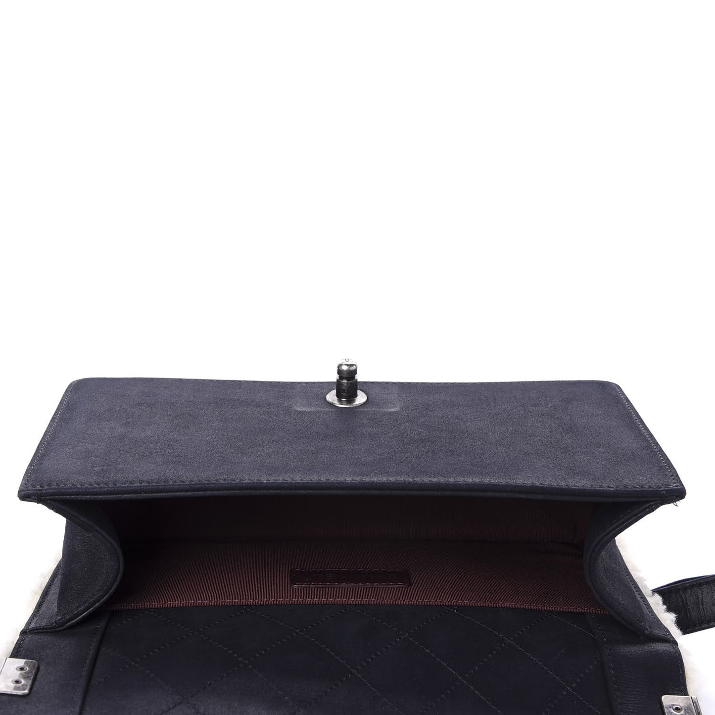 Shearling Iridescent Calfskin Medium Boy Flap Navy