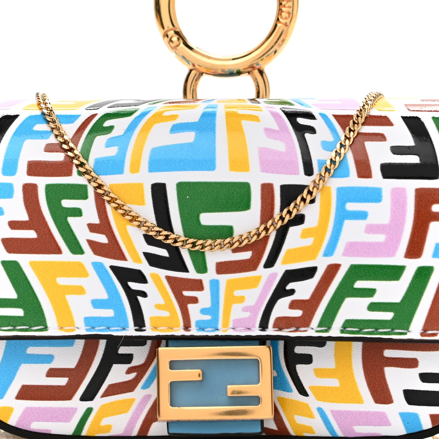 Fendi X SARAH COLEMAN Vitello Liberty Ceylon Micro FF Fish Eye Embossed Nano Baguette Charm Multicolor Cyber Blue 7 of 10