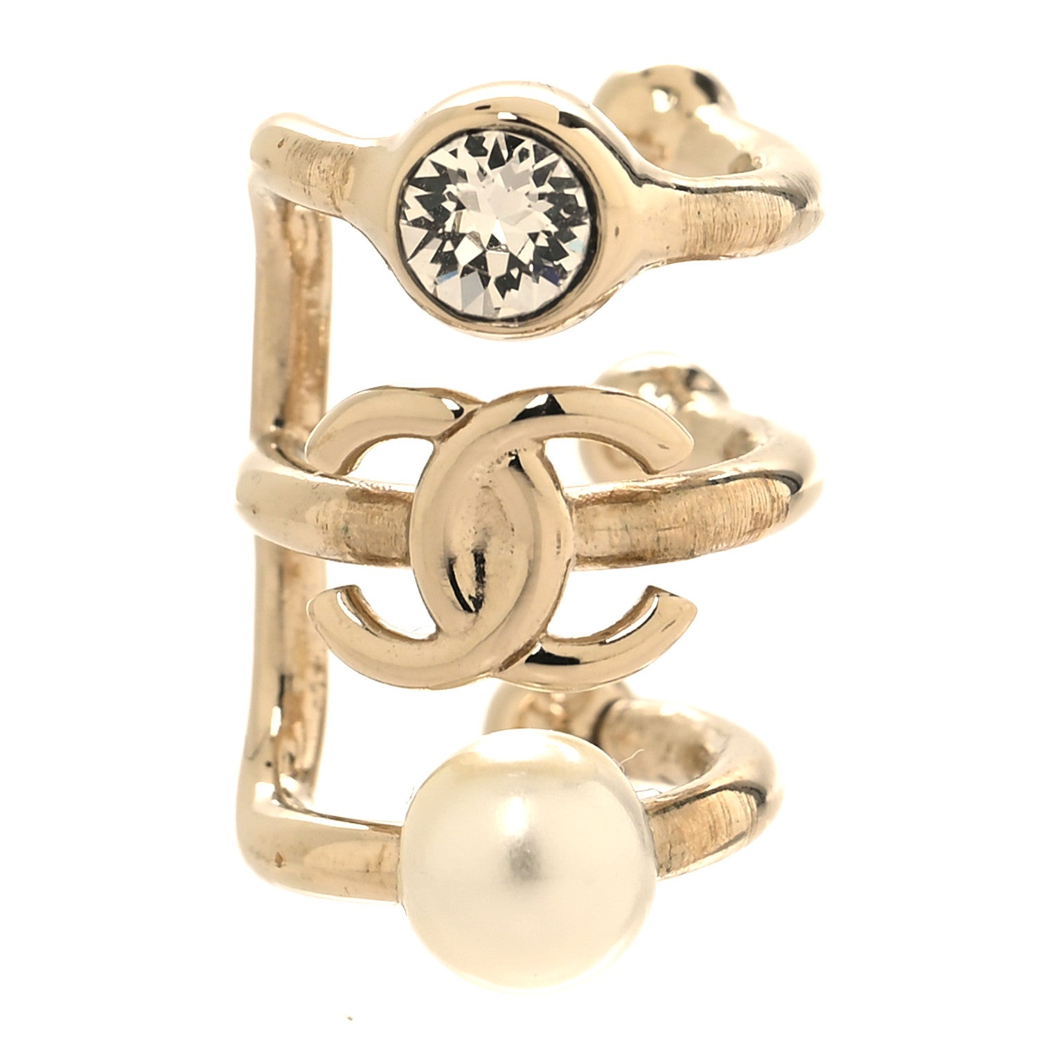Chanel Pearl Crystal CC Single Ear Cuff Gold 1 of 3