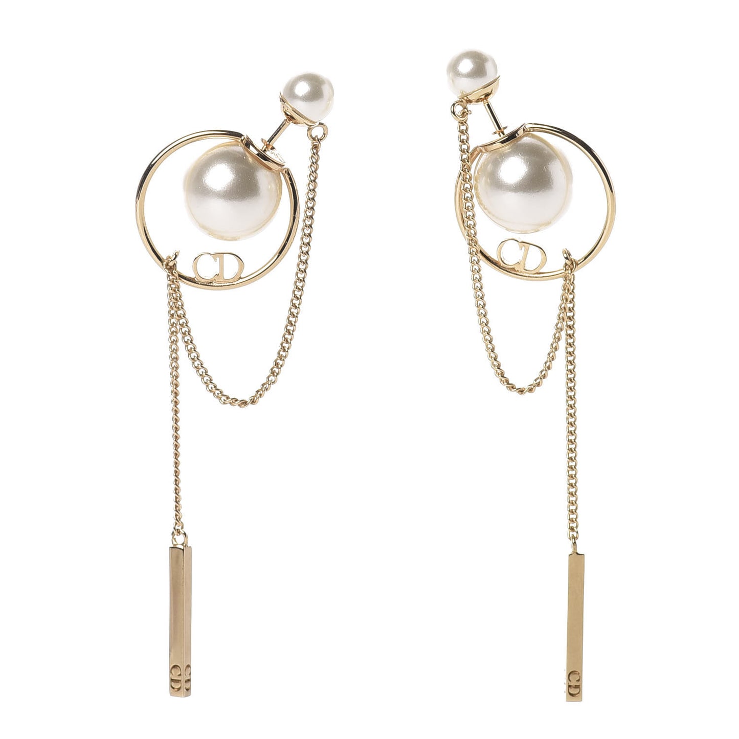 Pearl Tribales Dangle Chain Earrings Gold