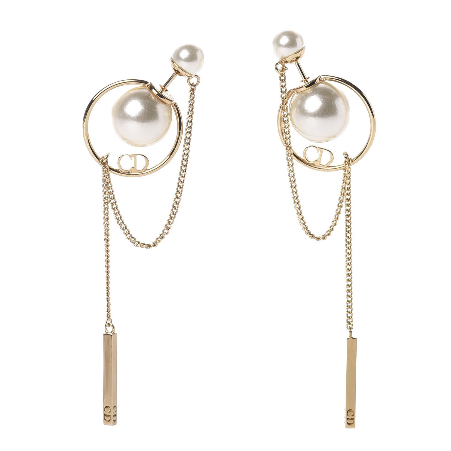 Christian Dior Pearl Tribales Dangle Chain Earrings Gold 1 of 6