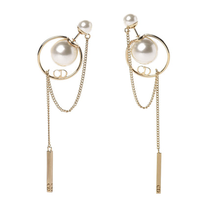 Christian Dior Pearl Tribales Dangle Chain Earrings Gold 1 of 6