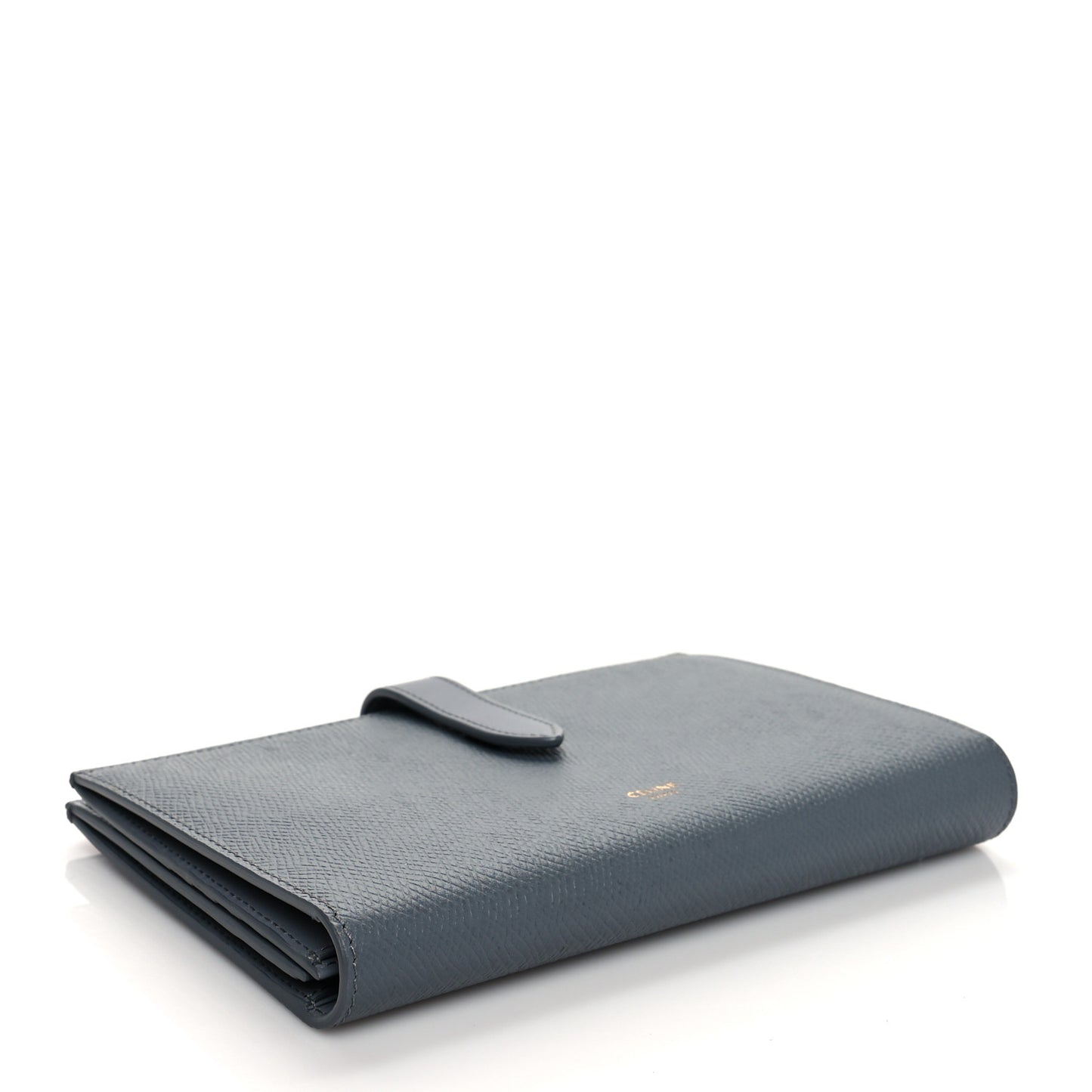 Grained Calfskin Large Multifunction Strap Wallet Medium Grey