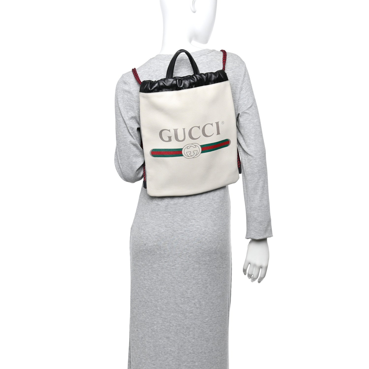 Gucci Calfskin Logo Drawstring Backpack Mystic White 2 of 12