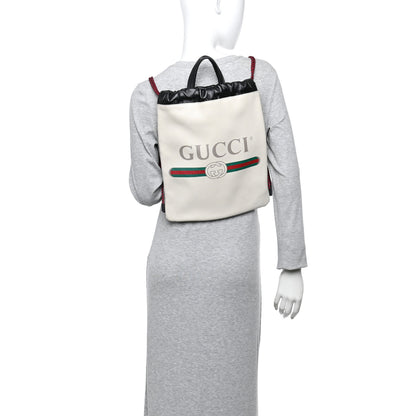 Gucci Calfskin Logo Drawstring Backpack Mystic White 2 of 12