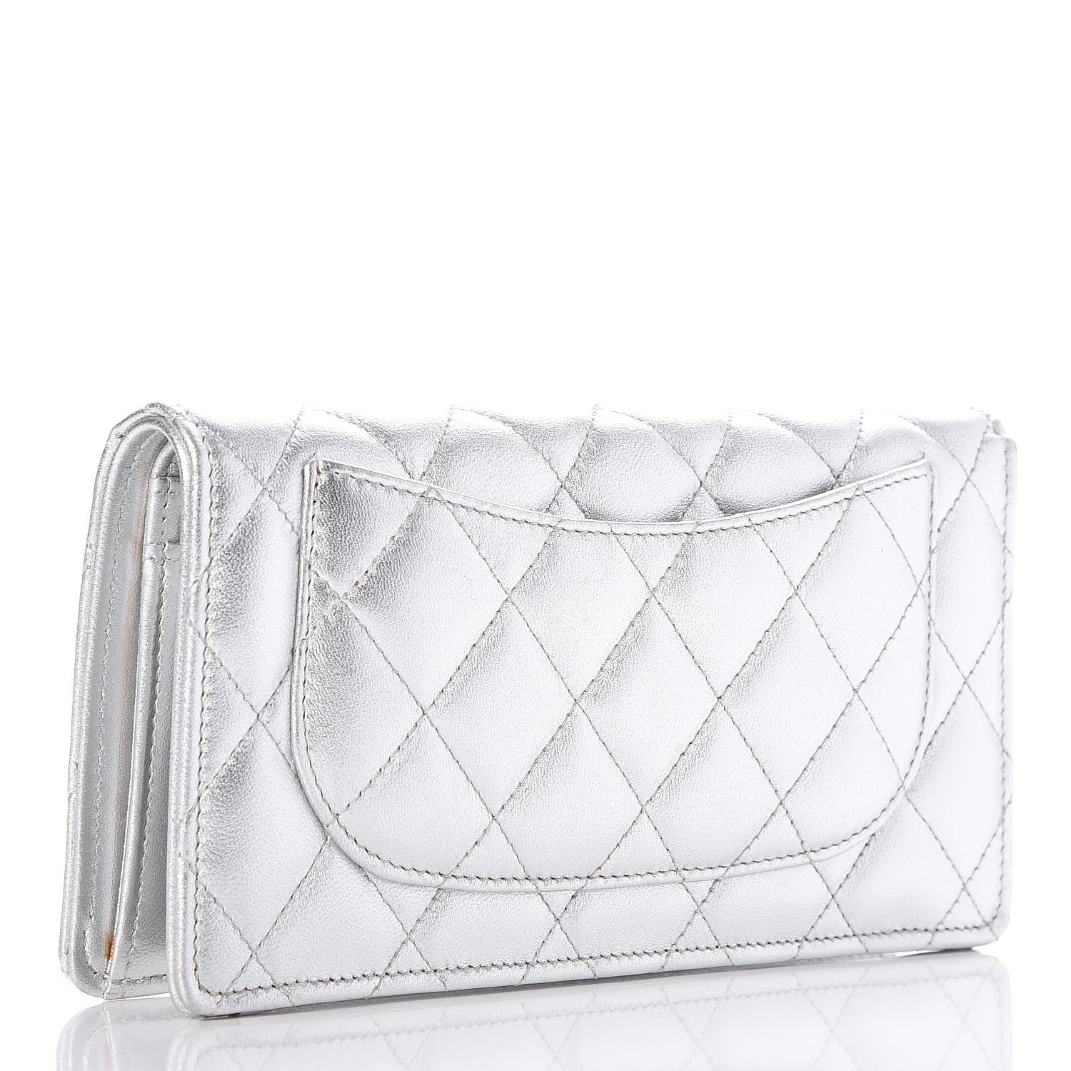 Chanel Metallic Lambskin Yen Wallet Silver 3 of 8