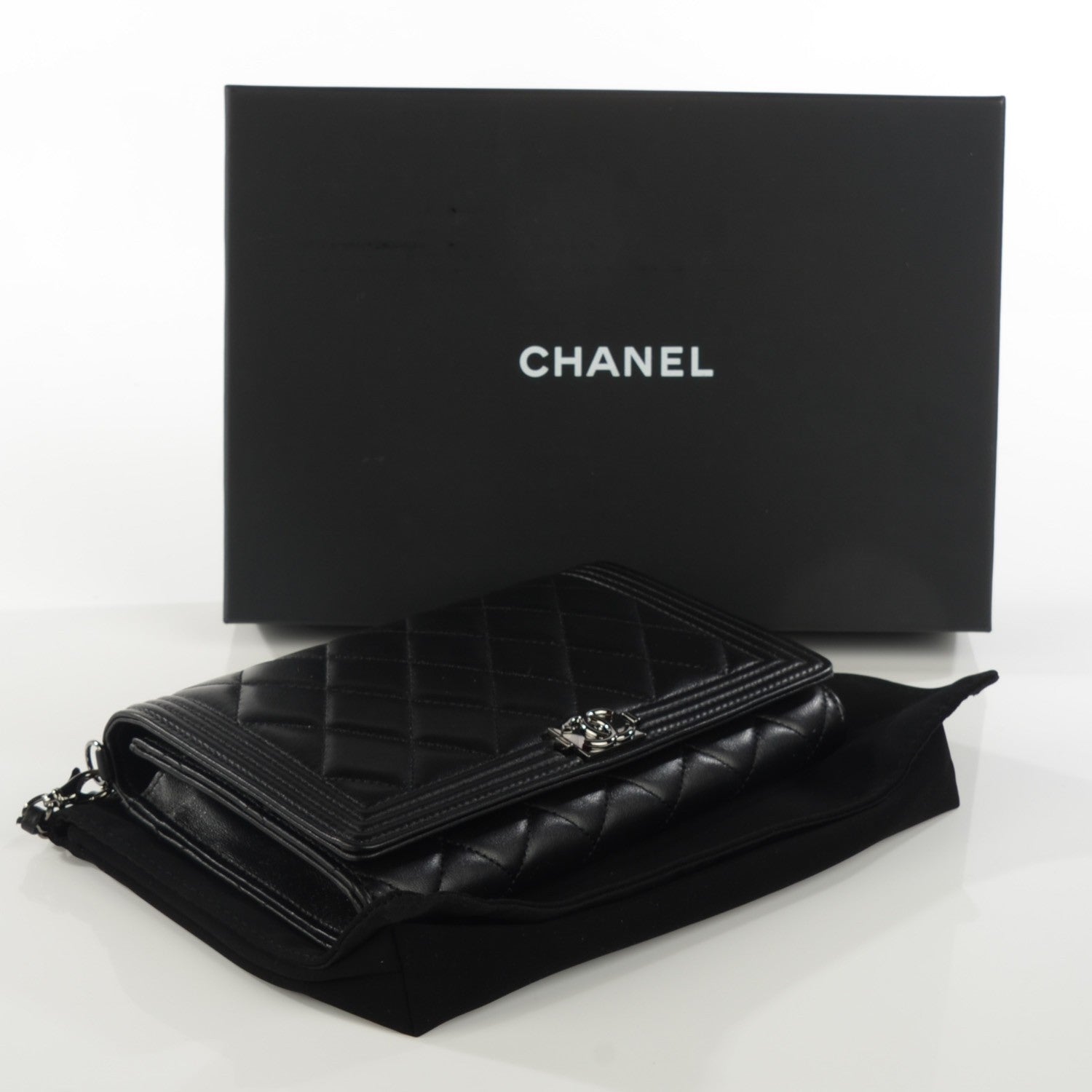 Chanel Lambskin Quilted Boy Wallet On Removable Chain WOC Black 4 of 8