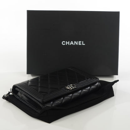 Chanel Lambskin Quilted Boy Wallet On Removable Chain WOC Black 4 of 8