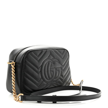 Gucci Calfskin Matelasse Small GG Marmont Chain Shoulder Bag Black 3 of 10