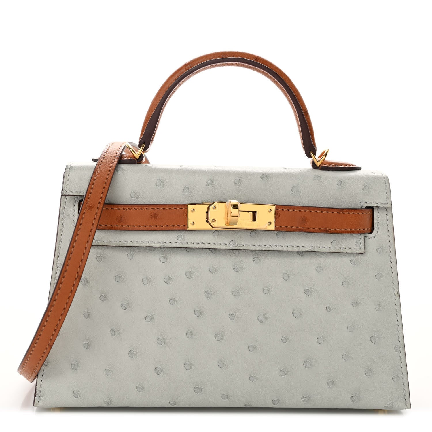 Hermes Ostrich Horseshoe Mini Kelly Sellier 20 Gris Perle Gold 1 of 10