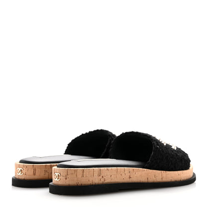 Chanel Fabric Pearl Cork CC Slip On Sandals 39 Black 5 of 11