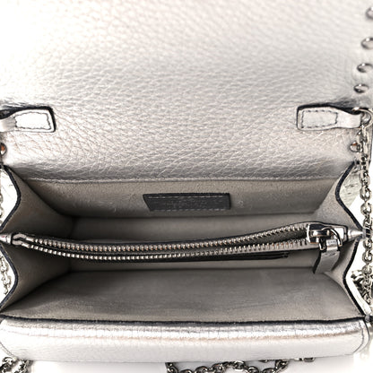 Valentino Garavani Metallic Pebbled Calfskin Rockstud Wallet on Chain Silver 9 of 15