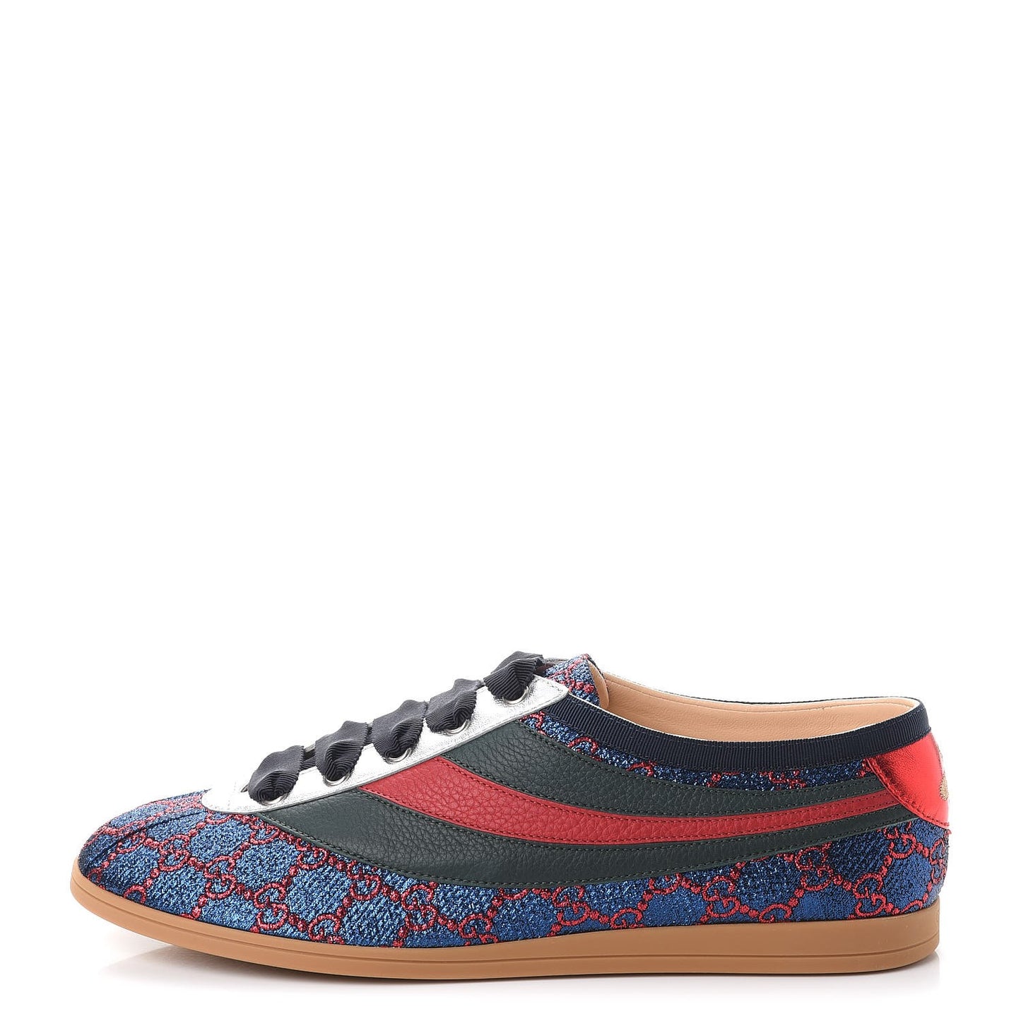 Lurex Calfskin Web GG Monogram Mens Falacer Sneakers 9 Iridescent Blue Iridescent Red Silver