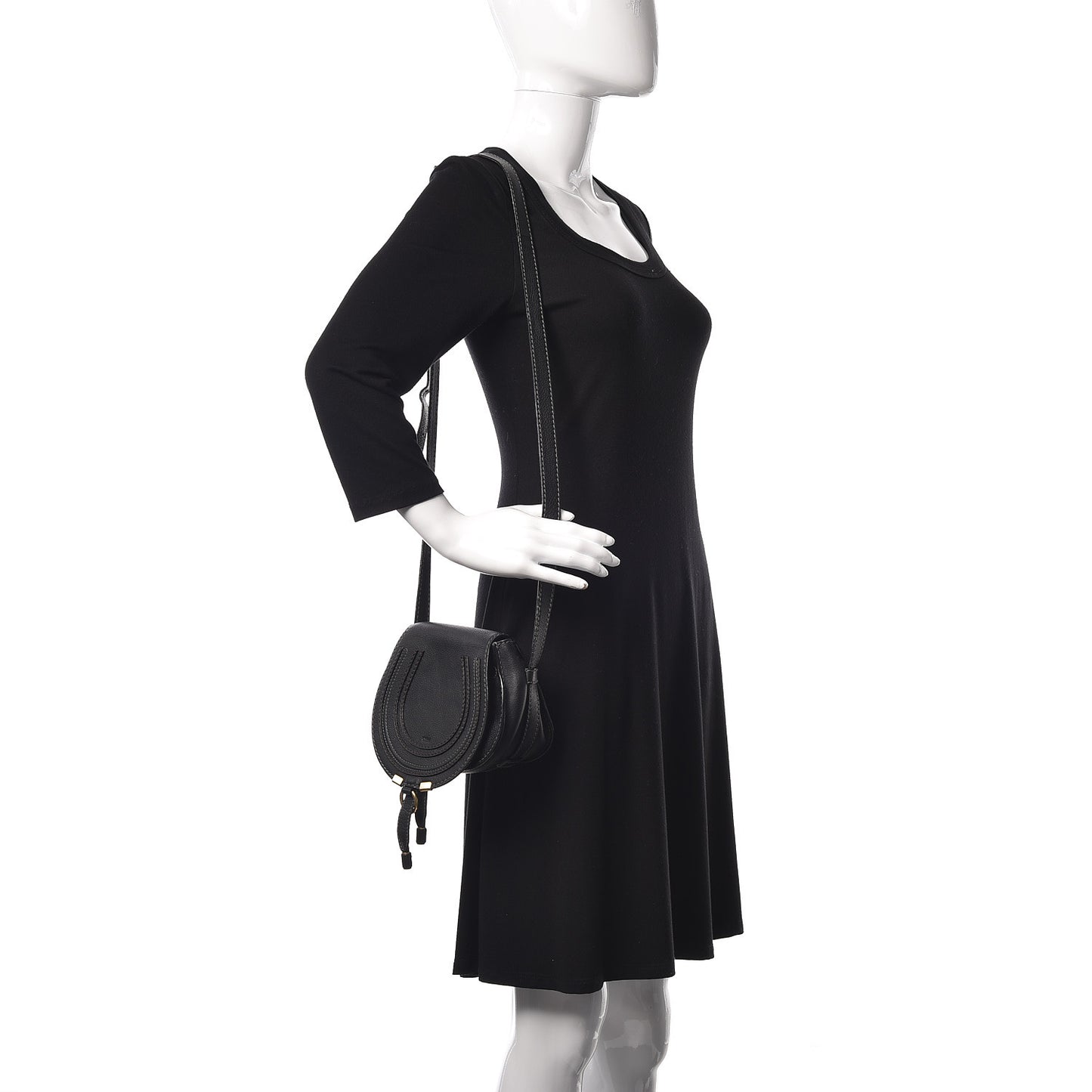 Calfskin Mini Marcie Round Crossbody Bag Black