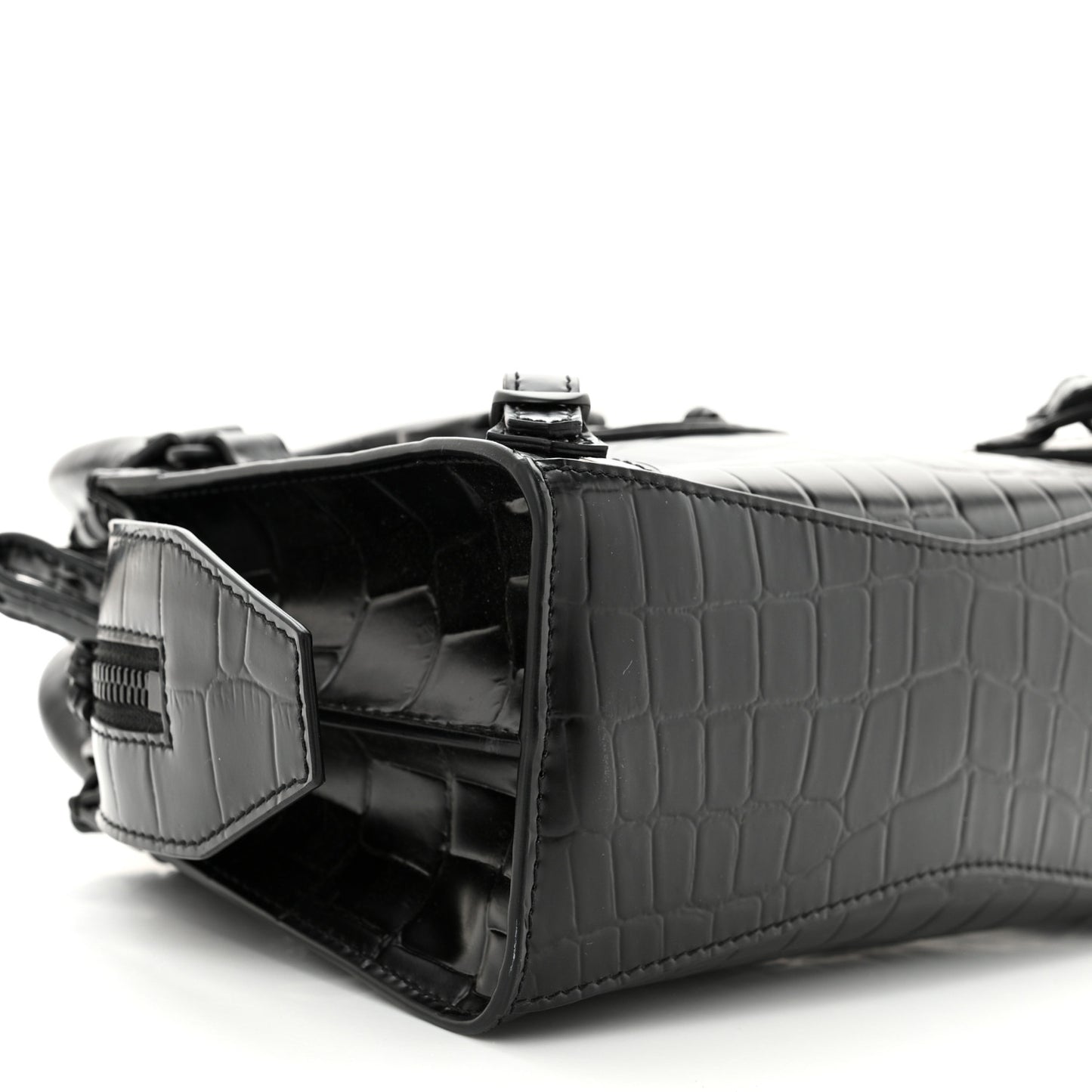 Semi Shiny Calfskin Crocodile Embossed Neo Classic Black Hardware Mini City Black