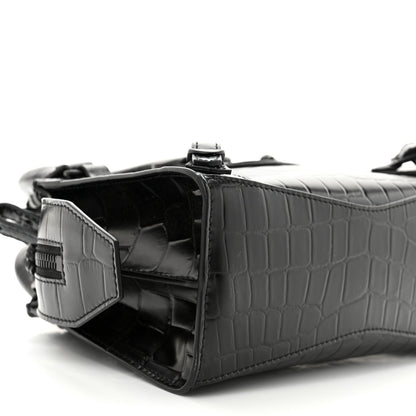 Balenciaga Semi Shiny Calfskin Crocodile Embossed Neo Classic Black Hardware Mini City Black 8 of 9