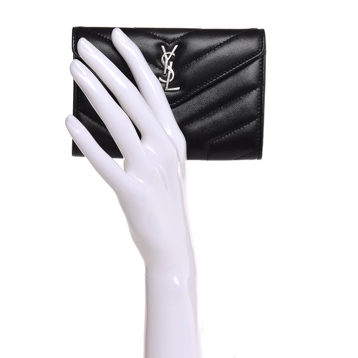 Lambskin Y Quilted Monogram Small Loulou Envelope Wallet Black
