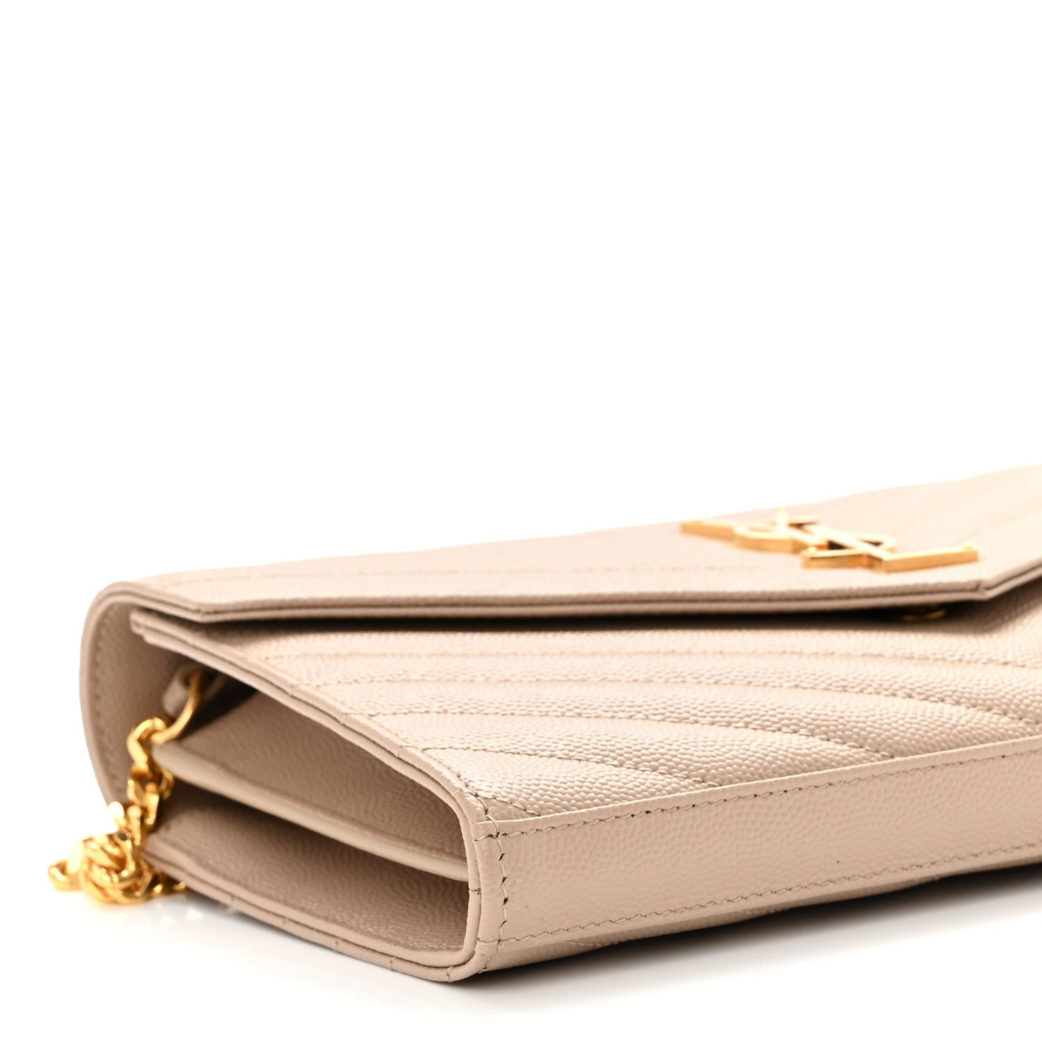 Saint Laurent Grain De Poudre Matelasse Chevron Monogram Chain Wallet Nude Powder 7 of 8